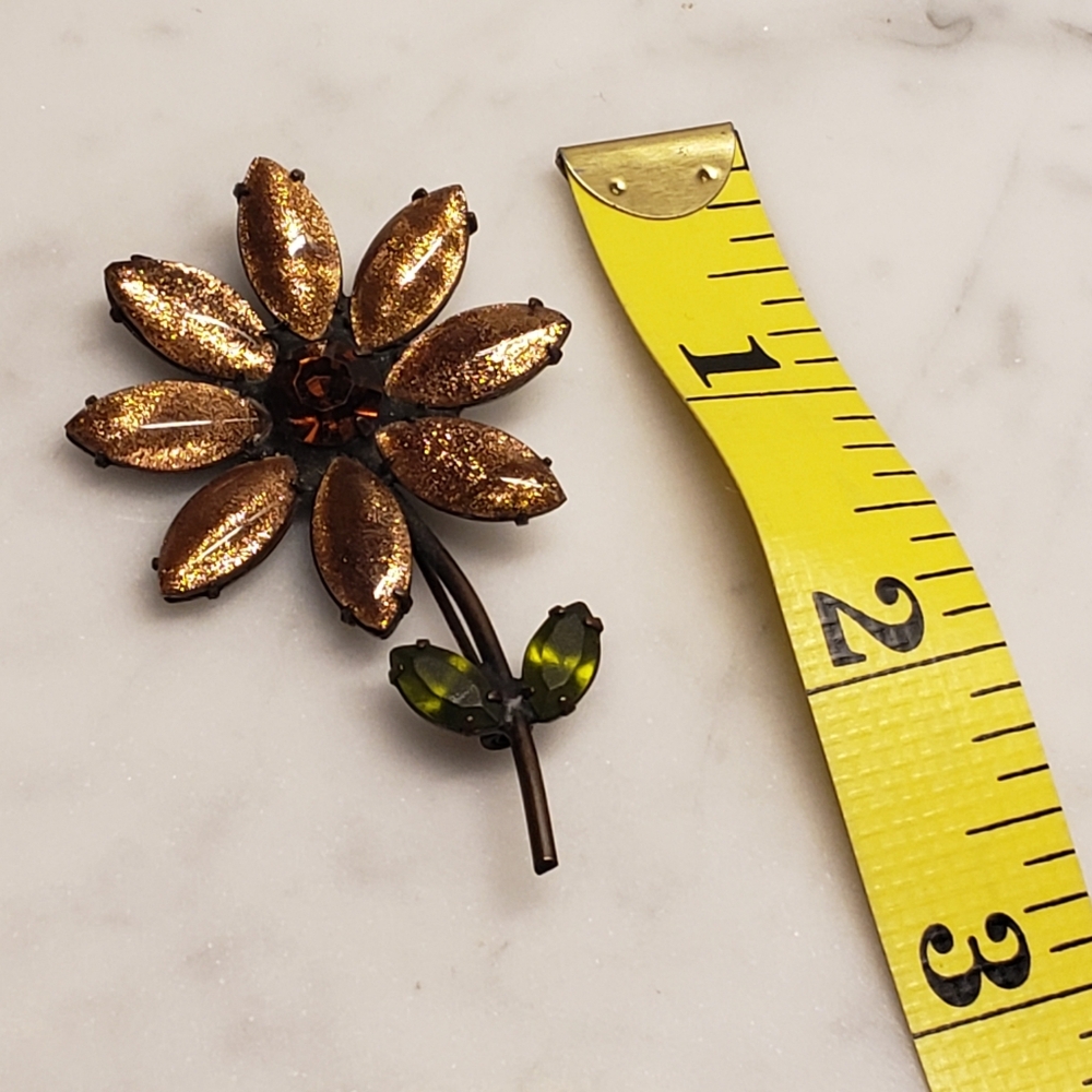 Vintage Noir Flower Brooch Pin - Picture 3 of 5